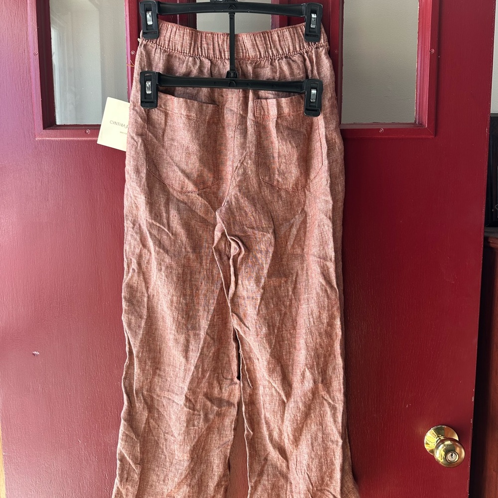 Cynthia Rowley Rust Linen-Cotton Cropped Wide-Leg Pants like free people - Picture 4 of 6